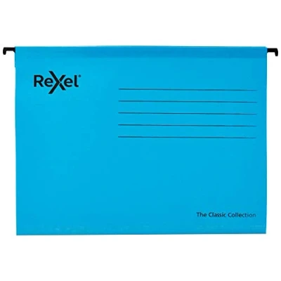 Afbeelding van Rexel Klassieke A4 versterkte ophangvijlen voor archiefkasten, 15 mm V basis, 100 procent gerecycleerde kaart, blauw, 25 stuks 2115587