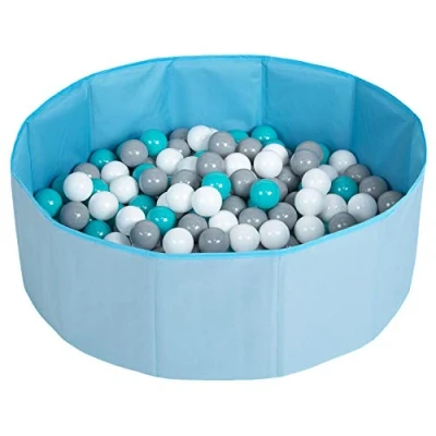 Afbeelding van Selonis Kleurrijke opvouwbare ballenbak voor kinderen met 200 ballen, blauw: wit/grijs/turquoise