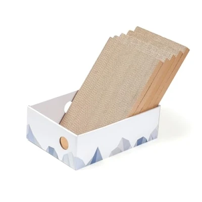 Afbeelding van Conlun Kattenkrabbox met kattenkrabplank draagbare kartonnen ligstoel voor huisdieren, zware dubbelzijdige kattenkrabbers en interactief gatontwerp 34 x 24 12 cm (medium 5 pakket, wit)