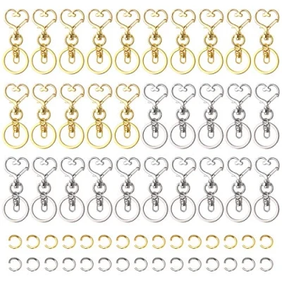 Afbeelding van 30 Pieces Heart Shaped Keyring, Metal Keyring Alloy Zinc Lobster Clasp with PCS Open Rings Swivel for Keys Purse Handbag (Golden, Silvery)