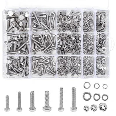 Afbeelding van Belle Vous Schroeven, Moeren en Revetten Assortiment (510 Stuks) Metrisch M4, M5, M6 304 Roestvrij Stalen Hex Platkop Bouten Set Platte Kop Schroeven Platte/Veer Rivetten Met Opslag