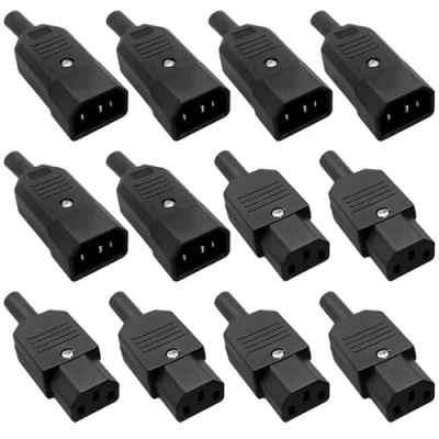 Afbeelding van 6 stuks IEC 320 C14 stekker naar C13 bus stroomaansluiting AC 250 V, koudestekker voor koudeapparaatverlenging, verlenging van computervoeding (zwart)