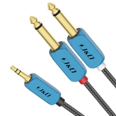 Afbeelding van J&amp;D 3,5mm naar Dubbele 6,35mm Y Kabel Splitter, 1/8 inch TRS Mannelijk 1/4 TS Mono Stereokabel, Versterkers/Mixers/Audio opname, Nylon Vlechtwerk Verguld Koper
