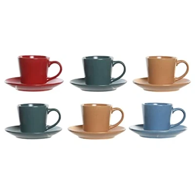 Afbeelding van Set van Kopje met Schotel DKD Home Decor Rood Blauw Groen Geel Keramiek 180 ml