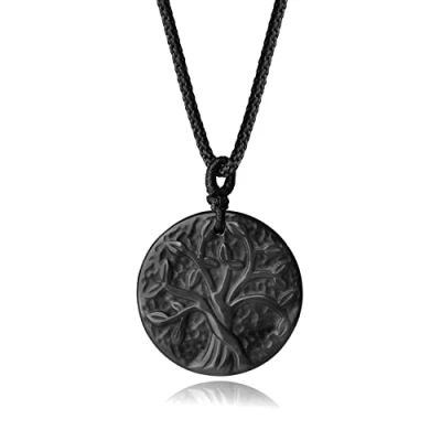 Afbeelding van COAI Religieuze sieraden Obsidiaan Stone Life Tree hanger ketting, Steen,
