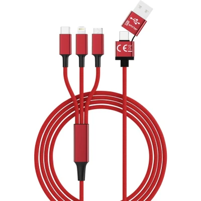 Afbeelding van Smrter USB laadkabel 2.0 A stekker, C Apple Lightning micro B stekker 1.20 m Rood SMRTER_HYDRA_ULT_RD
