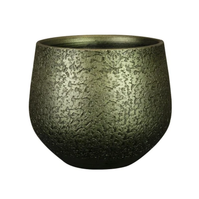 Afbeelding van Steege Plantenpot/bloempot keramiek metallic donkergroen/touch of gold D23/H20 cm