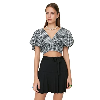 Afbeelding van Trendyol Marineblauwe Gestippelde Rok Look Mini Gebreide Short Met Hoge Taille Twoss21Sr0621