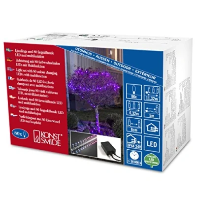 Afbeelding van KONSTSMIDE Led lichtsnoer Kerstversiering buiten bollichtketting, ronde dioden, met rood/blauw kleurwisseling (1 stuk)