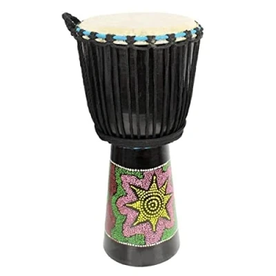 Afbeelding van A Star 10 inch Painted Colourful Djembe African Drum Authentiek Handgemaakt, Rope Tuned, Natural Skin Head 60cm Hoogte, 25cm Diameter