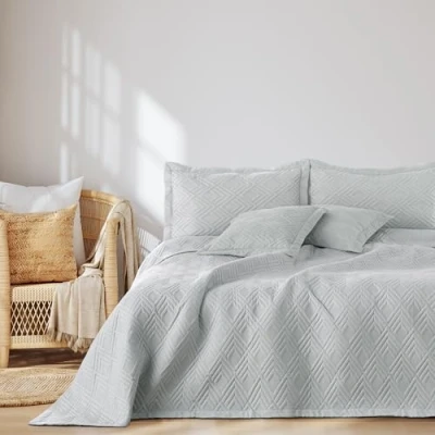 Afbeelding van AmeliaHome Sprei 240x260 cm Bedsprei dubbelzijdig Ultrasoon stiksel Polyester Ophelia Zilver