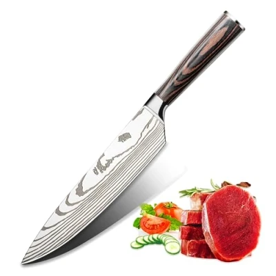 Afbeelding van Professioneel keukenmes van roestvrij staal, koksmes en universeel mes koolstofstaal, super scherp lemmet, ergonomische handgreep (lengte lemmet: 20 cm)