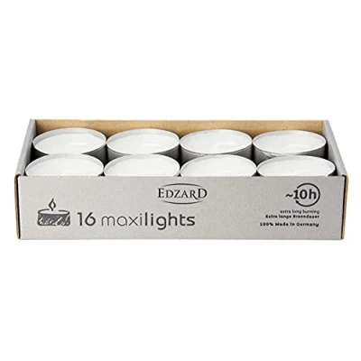 Afbeelding van EDZARD 16 stuks Maxilights maxi waxinelichtjes, wit, aluminium schaal, diameter 58 mm, zonder geur
