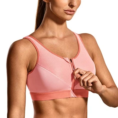 Afbeelding van SYROKAN High Impact Wireless Racerback sportbeha Met Hoge Ondersteuning Voor Dames Ritssluiting Aan De Voorkant Stoffige Perzik 80F