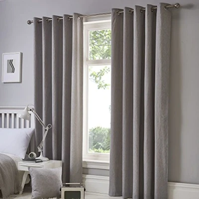 Afbeelding van Fusion Sorbonne 100% katoen paar oogjes gordijnen 90&quot; breedte x druppel (229 229cm) in zilver
