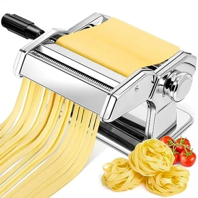 Afbeelding van YASHE Handmatige pastamachine, roestvrijstalen pastamaker met twee breedtes, roller en mes van roestvrij staal 7 instelbare diktes voor pasta, spaghetti, fettuccine, lasagna