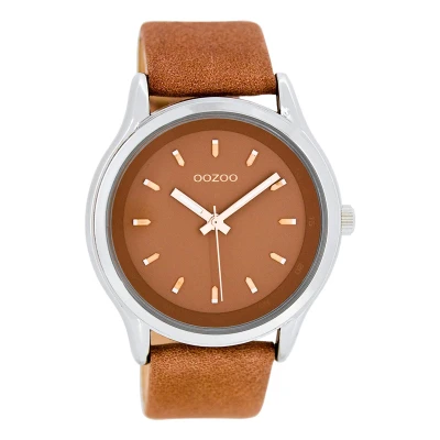 Afbeelding van OOZOO Timepieces Zilverkleurige horloge met poeder oranje leren band C7437