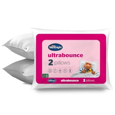 Afbeelding van Silentnight Luxe Ultrabounce kussens 2 stuks zachte middelgrote ondersteuning hotelkwaliteit bedkussens voor zij , buik en rugslaper hypoallergeen, machinewasbaar, wit