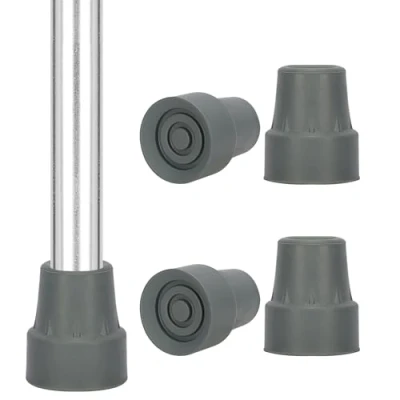 Afbeelding van supregear Rubberen Wandelstokdoppen (4 Stuks), Antislip 19 mm met Metalen Inzetstukken Accessoires voor Wandelstokken, Grijs