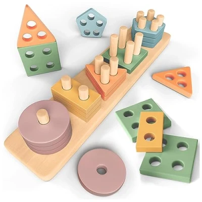 Afbeelding van Sweety Fox Montessori Stapel en Sorteerspeelgoed 1 2 3 jaar Houten Activiteit Ontwikkelingsspeelgoed in Pastelkleuren Spellen voor Peuters van