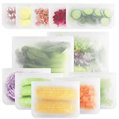 Afbeelding van Gaoyong 12 stuks voedselzakken, herbruikbare vrieszakken, multifunctionele PEVA keukenopbergzakken met ritssluiting, koelzakken, BPA vrij, voor thuis, fruit, groenten, brood, vlees
