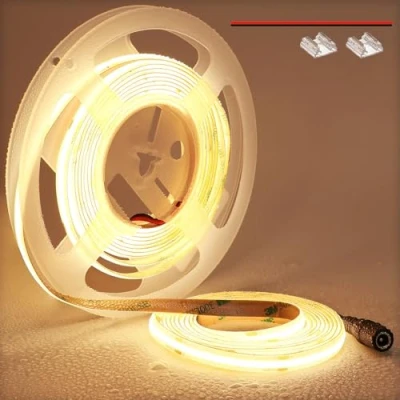 Afbeelding van TOPAI Ledstrip, COB, 24 V, warmwit, 3000 K, 5 m, waterdicht, IP65, voor buiten, CRI&gt;93, 480 leds/m, hoge helderheid, zelfklevend, op maat te snijden, flexibel keuken, slaapkamer, badkamer,