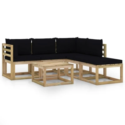 Afbeelding van 6 delige Loungeset met zwarte kussens