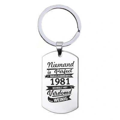 Afbeelding van Sleutelhanger RVS Niemand Is Perfect 1981