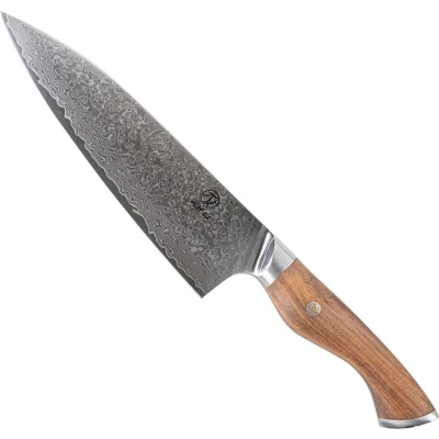 Afbeelding van Homizu Baranoki koksmes 20cm VG 10 damascus mes/rozenhout bruin