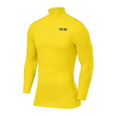 Afbeelding van TCA Mannen Pro Performance Compressie Basislaag Lange Mouw Thermische Top Mock Hals Geel, XXL
