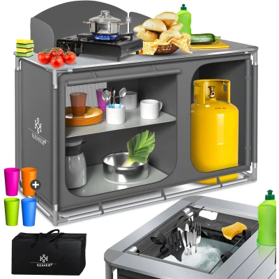 Afbeelding van Kesser® campingkeuken, inclusief draagtas, campingkast met aluminium onderstel, reiskeuken, keukenbox, tentkast, outdoor model naar keuze