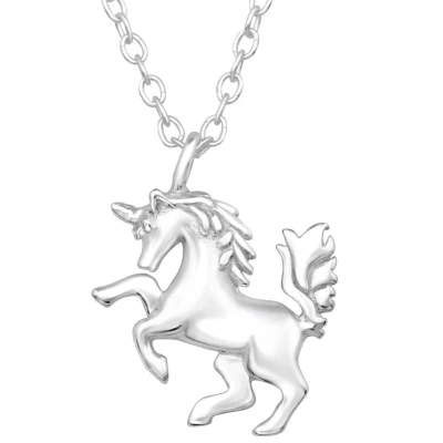 Afbeelding van JoyS Zilveren eenhoorn paard hanger met ketting 39 cm extra oogje op 36 voor kinderen