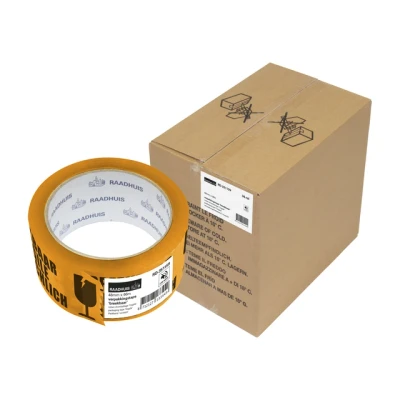 Afbeelding van Verpakkingstape Raadhuis PP 48mmx66m breekbaar doos a 36 rol low nois