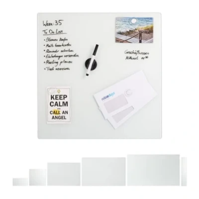 Afbeelding van Relaxdays glassboard glas magneetbord whiteboard memobord prikbord wit 50 x cm