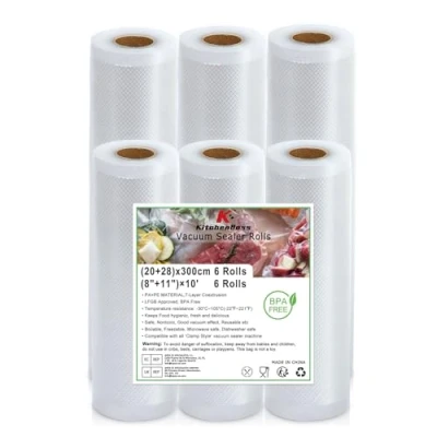 Afbeelding van KitchenBoss Vacuümzakken 6 rollen 20/28 x 300 cm: vacuümfolie voor vacumeermachines en sous vide, vacuümfolierollen, BPA vrij, vacuümzak, kookvast, vacuümzakken, levensmiddelen, herbruikbaar