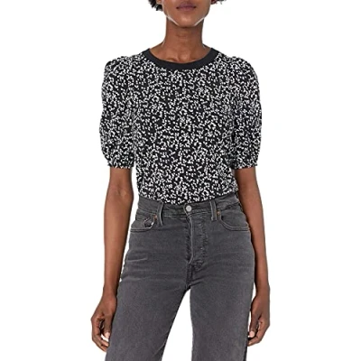 Afbeelding van Amazon Essentials Dames Classic Fit Puff Korte Mouw Ronde hals T Shirt, Zwart Wit Abstract Dier, X Small