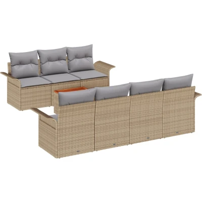 Afbeelding van vidaXL 8 delige Tuin Sofa Set met Kussens Beige Poly Riet Acacia, 2 zits Opslag &amp;