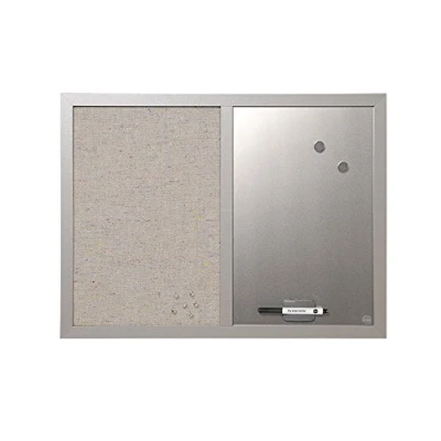 Afbeelding van Bi Office Combitbord, lavander, prikbord en whiteboard, parelkleuren, textieloppervlak zilver, magnetisch, kralenkleuren, MDF lijst 22 mm dik, 60 x 45 cm