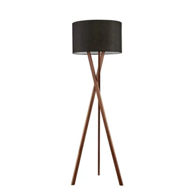 Afbeelding van Lucande vloerlamp &#039;Auriane&#039; (scandinavisch) in Zwart uit textiel / stof zijde o.a. voor woon eetkamer met stoffen kap, staande lamp