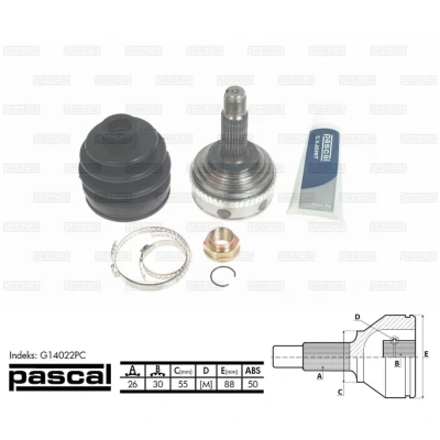 Afbeelding van Homokineet reparatie set, aandrijfas PASCAL G14022PC