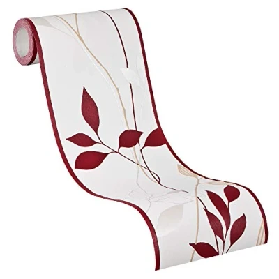 Afbeelding van MODERNE BLADEREN BEHANGRAND creme rood beige metallic A.S. Création Only Borders 11