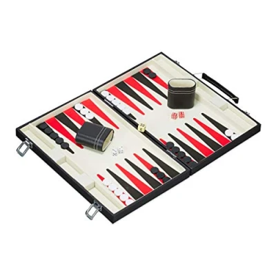 Afbeelding van Relaxdays backgammon koffer bordspel Tric Track strategiespel triktrak zwart