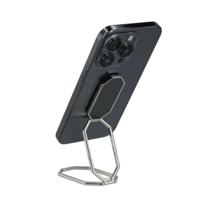 Afbeelding van kwmobile telefoon ring met standaard Zelfklevende telefoonring Vingerhouder van metaal zilver / zwart