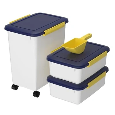 Afbeelding van Cetomo Hondenvoercontainer, luchtdichte voedercontainer met wielen, siliconen afdichting, kliksluitingen, kunststof voercontainer deksel voor honden, wit, 10 l x 2 + 32 l, 3,5 kg 12 (1