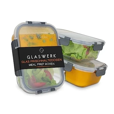 Afbeelding van Jardine vershoudbakjes set van 3 2 vakken 1040 ml borosilicaatglas deksel