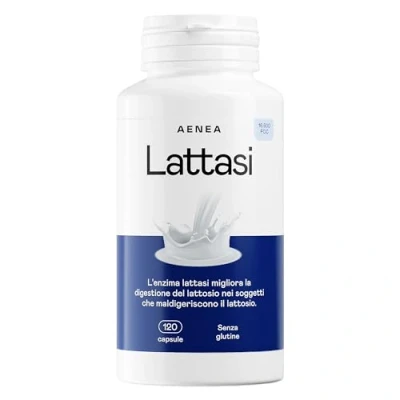 Afbeelding van Onmiddellijke actieve lactase 120 cps, 16500 FCC, verbetert de spijsvertering van lactose, hoge dosering bij intolerantie melk en zuivelproducten, snelle werking absorptie, geproduceerd in Italië