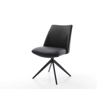 Afbeelding van DELIFE Draaistoel Elso Flex echt leer zwart kruisframe breed 360 draaibaar rocker functie pocketveer kern