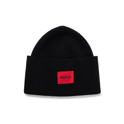 Afbeelding van HUGO BOSS heren Xaff 6 ribgebreide muts in wolblend met logo