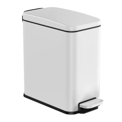Afbeelding van SONGMICS Cosmetica emmer, 5 liter, vuilnisemmer voor badkamer, met deksel, pedaalbak, kleine afvalemmer klein, smal ruimtes, staal, softclose, wit LTB560W05