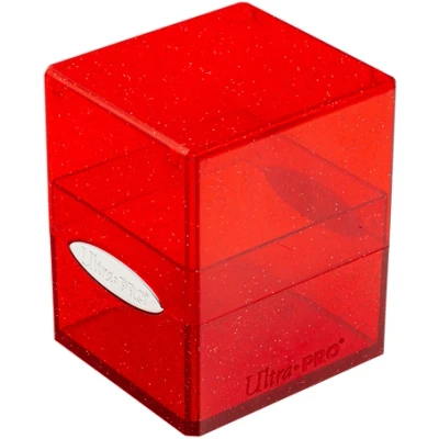 Afbeelding van Deckbox Satin Cube Red with Silver Glitter